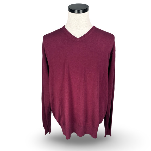 Peter Millar Sweater Men’s XL Burgundy Silk Cashmere Cotton Blend V-Neck Knit - Picture 1 of 9